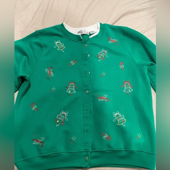 Malarkey VTG Ugly Christmas Sweater Cardigan Green Embroidered Button Up Large - Picture 5 of 5